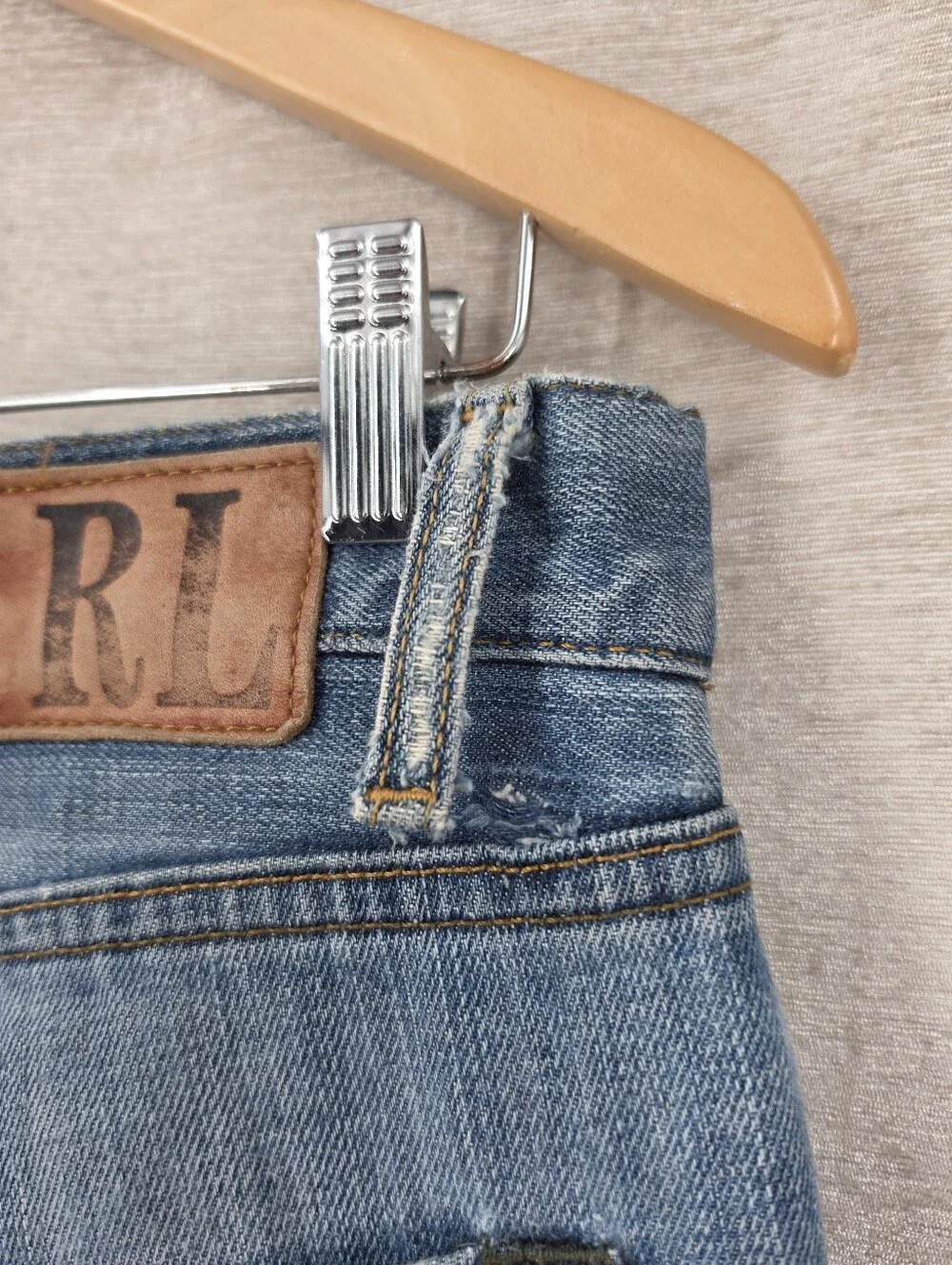 Ralph Lauren Vintage Mercer Jeans Thrashed Distressed Button Fly Denim